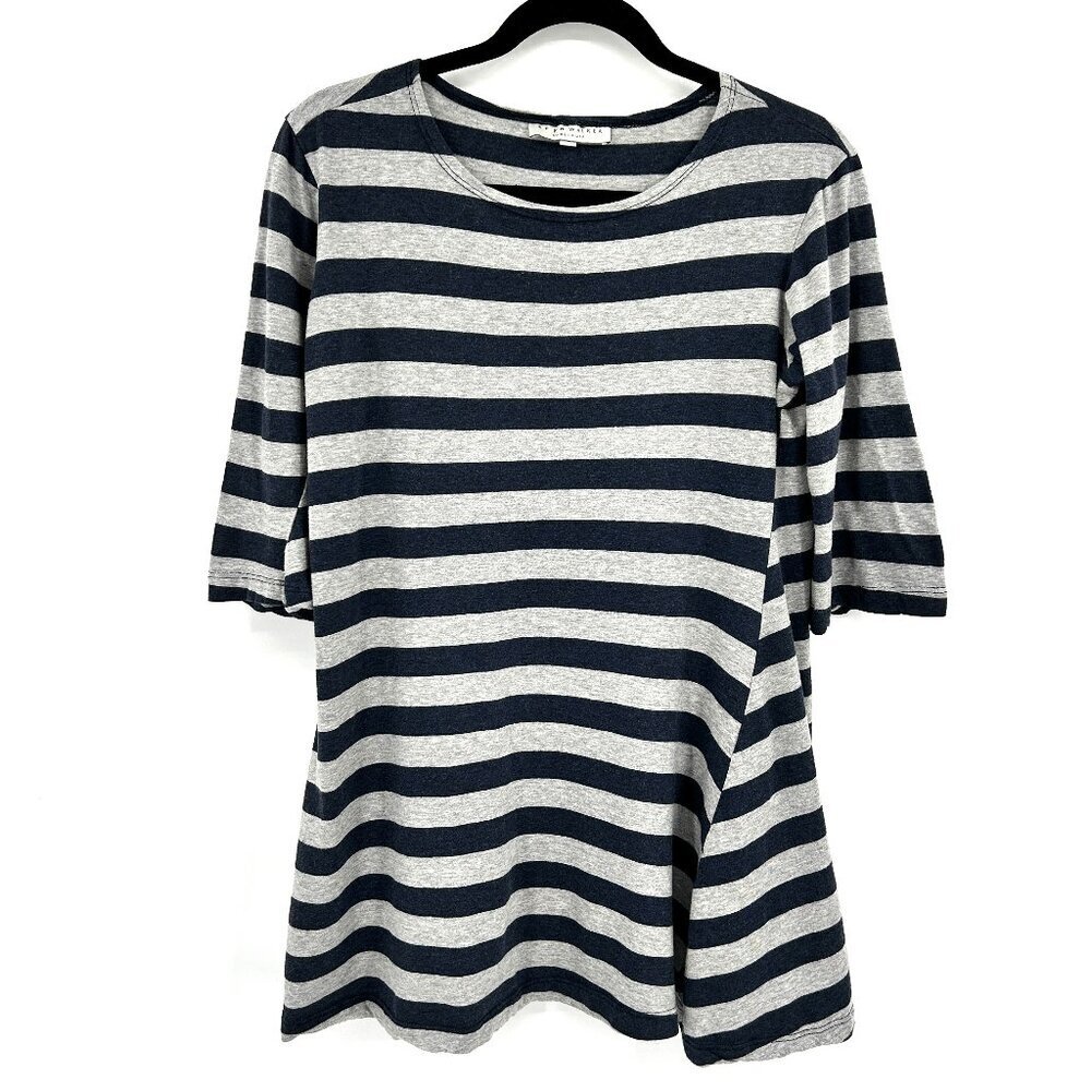 BRYN WALKER Basic Navy Blue Gray Striped Half Sleeve Lagenlook Shirt Size Small